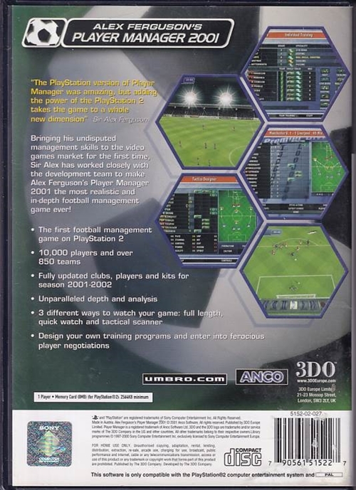 Alex Furgusons Player Manager 2001 - PS2 (B Grade) (Genbrug)